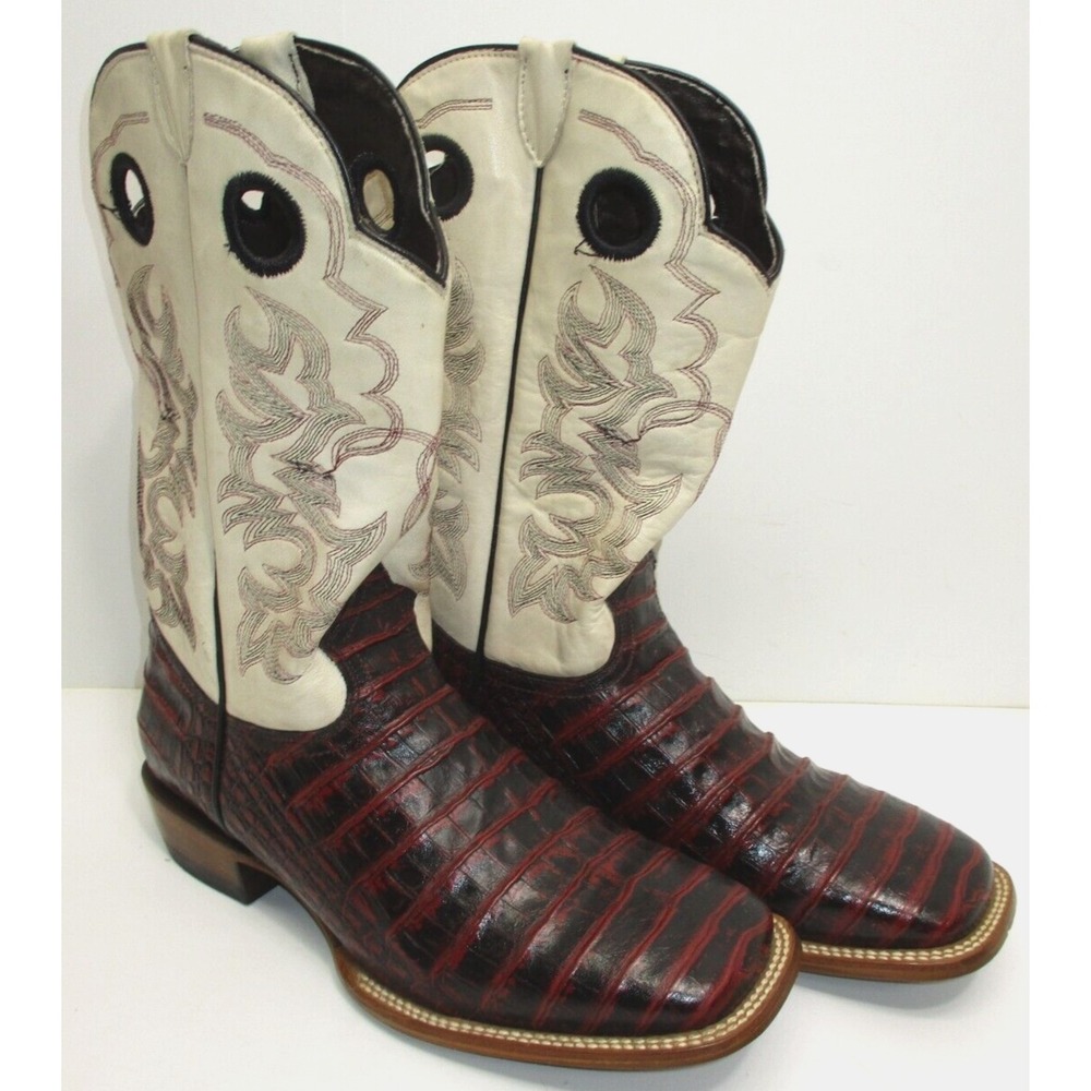 Alfa Men's Cognac Caiman Belly Print Boots Boots -MEX Size 27 - US = 8